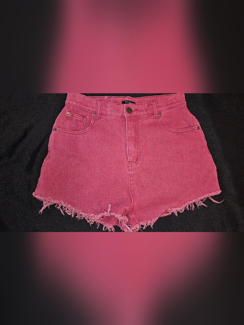 Nasty Gal Red Star Patch Distressed Denim Shorts Festival Y2K Raw Hem High Rise - Picture 2 of 4
